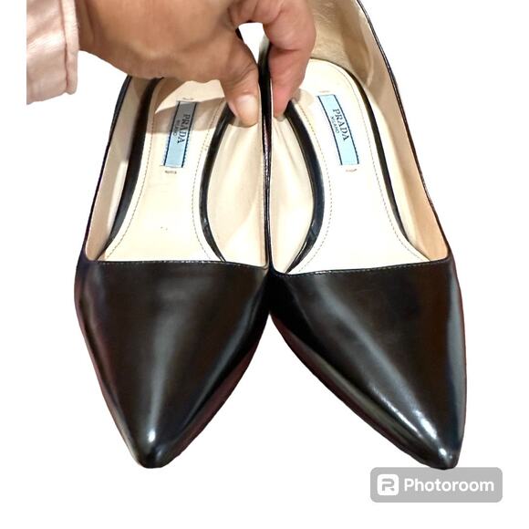 Prada Spazzolato Basi Nero black women's pumps gold heels size 36 authentic - Picture 7 of 12
